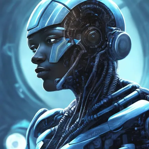 Prompt: science fiction, african american, space, realistic facial features, robots, android, synth
