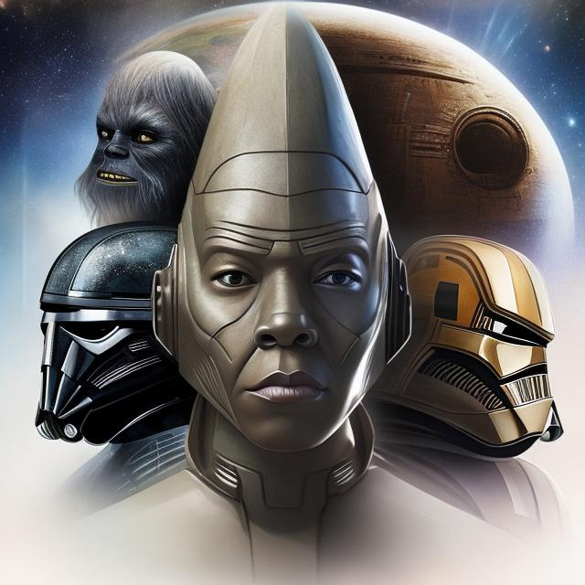 Prompt: science fiction, african american, space, realistic facial features, theme of star wars or star trek
