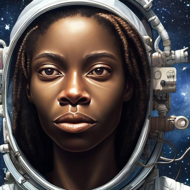 Prompt: science fiction, african american, space, realistic facial features
