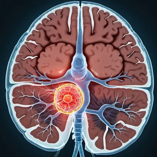 Prompt: glioblastoma tumor in human brain, futuristic