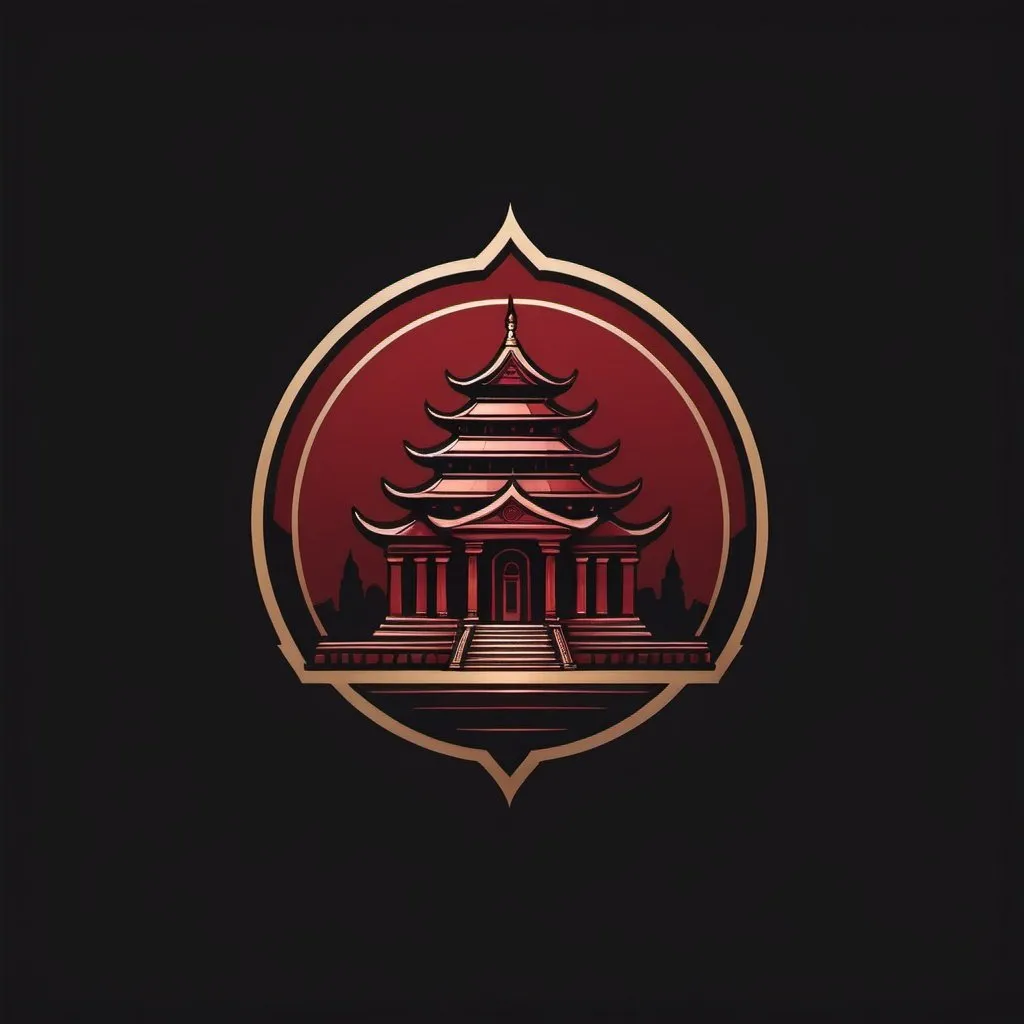 Prompt: a simple logo design, dark red and black colors and a luxury sophisticated aesthetic, simple illustration of a temple
