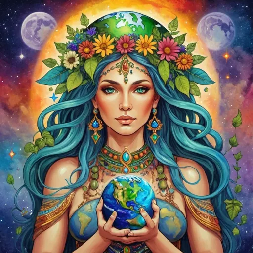 Prompt: goddess earth magic colorful art