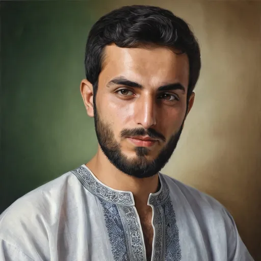 Prompt: hyper realistic , iranian tradional sage , young , beautiful , man , short beard , short hair , tradtional shirts ,(((( round face))))