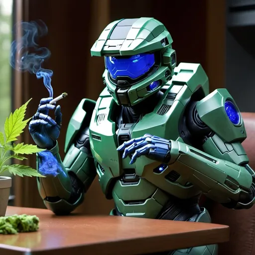 Prompt: Master Chief smoking weed with Cortana