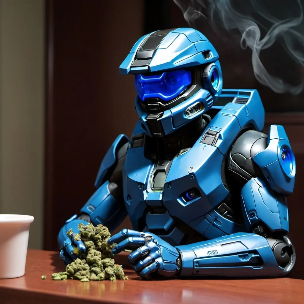 Prompt: Master Chief smoking weed with Cortana