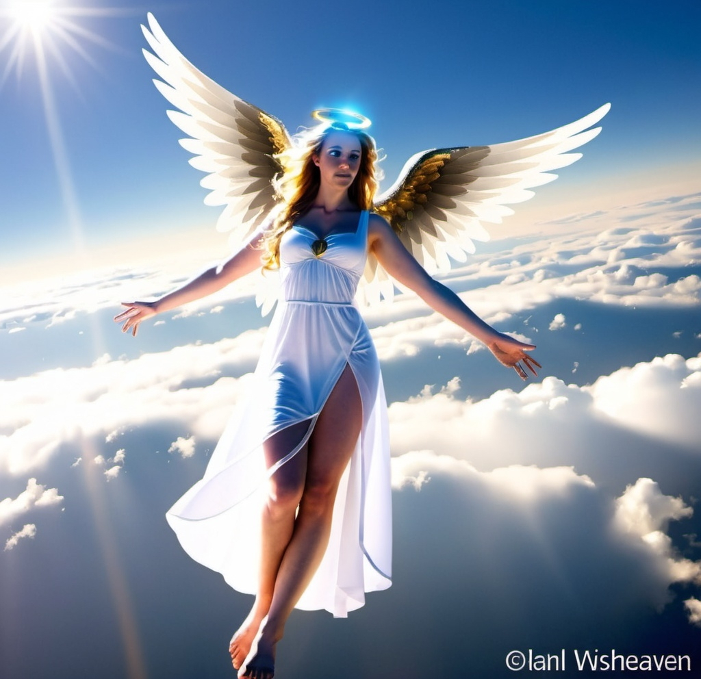 Prompt: An angel in heaven with a golden halo