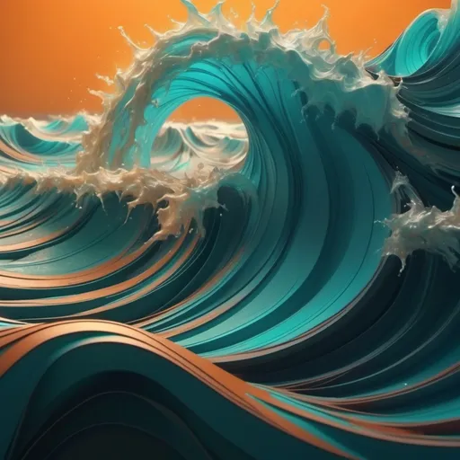 Prompt: (3D animation video art), fluid and flowing lines, naturalistic waves, abundant paint, inspired by Jon Foster, (light orange and dark cyan), body extensions, multi-layered composition, high depth cinematic masterpiece, ethereal and dynamic ambiance, visually striking textures, hypnotic motion, vibrant contrast, ultra-detailed with artistic depth, captivating and immersive visual experience.