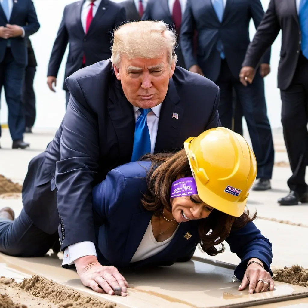 Prompt: donald trump pile driving kamala harris