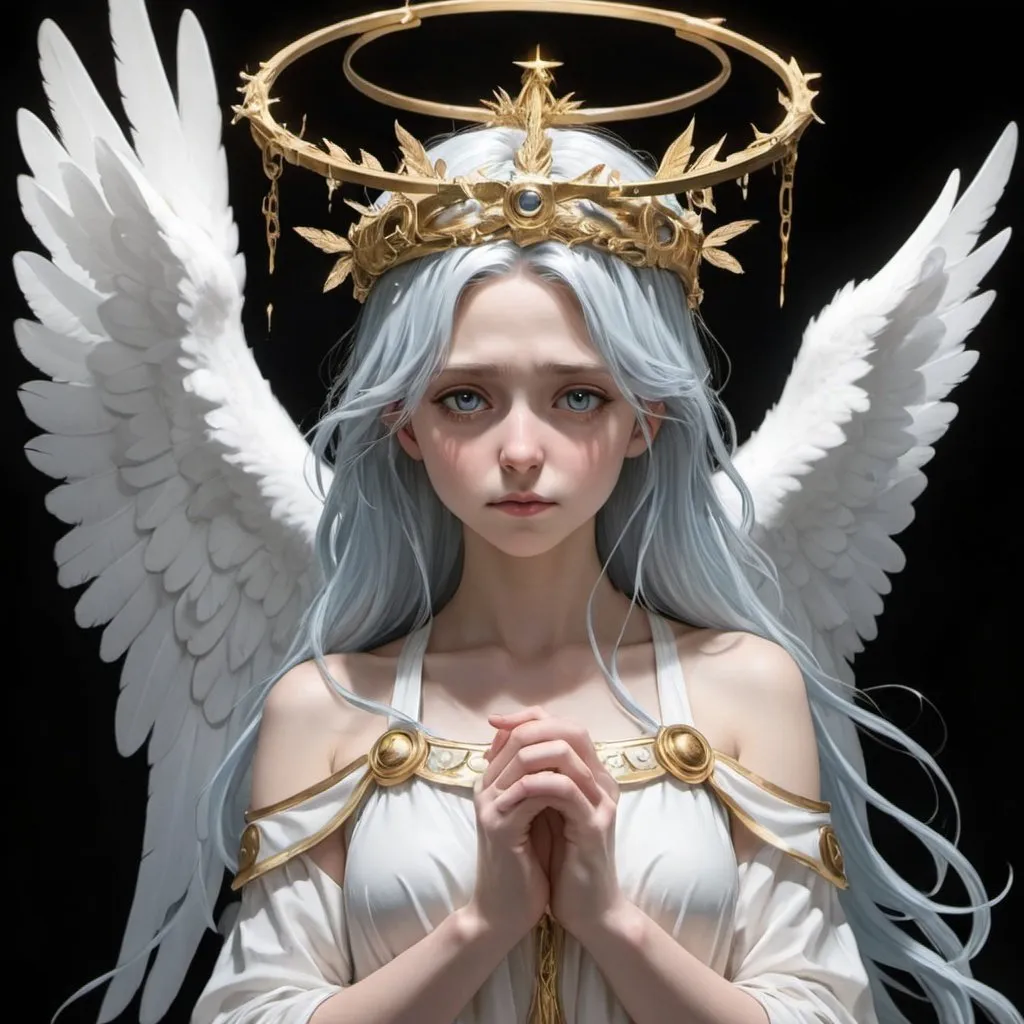 Prompt: a wight girl as a angel with Athena crown and the gods bowing down that is in anime