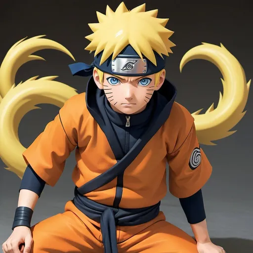 Prompt: ntroduced as a young orphan boy of 12 years with blond, spiky hair and blue eyes, Naruto Uzumaki graduates as a ninja from Konohagakure while bonding with his teacher Iruka Umino. Naruto seeks attention as he was ridiculed during his childhood. with bright yellow hair and has whiskers on his face anime.