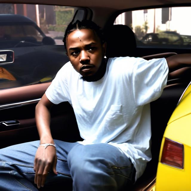 Prompt: Kendrick Lamar sitting in his car