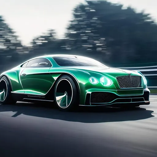 Prompt: Ultrarealistic Futuristic Bentley going 200mph with warping background