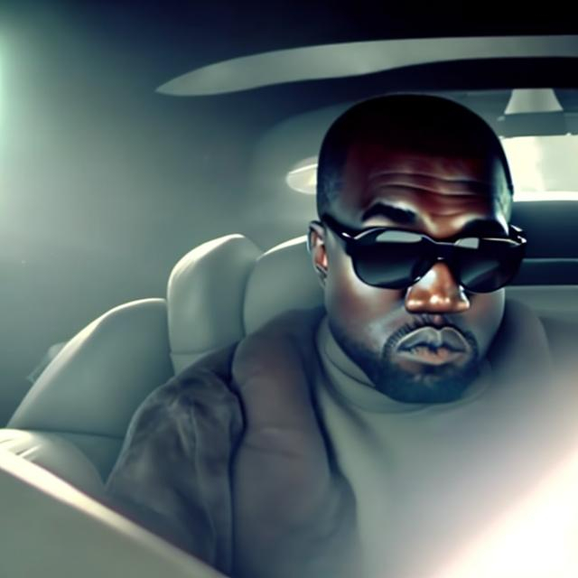 Prompt: Kanye West drifting in a Bentley going 200mph with his eyes closed at night with no headlights on while tripping on acid