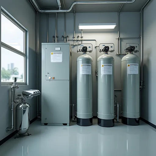Prompt: Sample design with label the compressed gases storage room