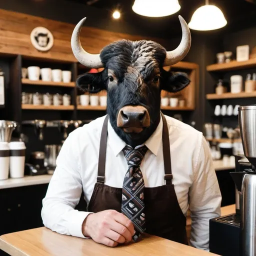 Prompt: Buffalo tie barista and coffe