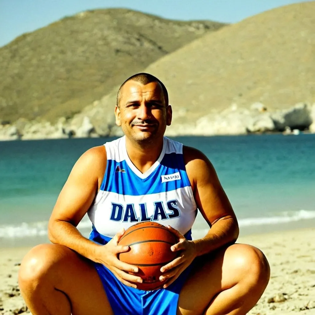 Jodi holding a basketball dressed with Dallas maveri...