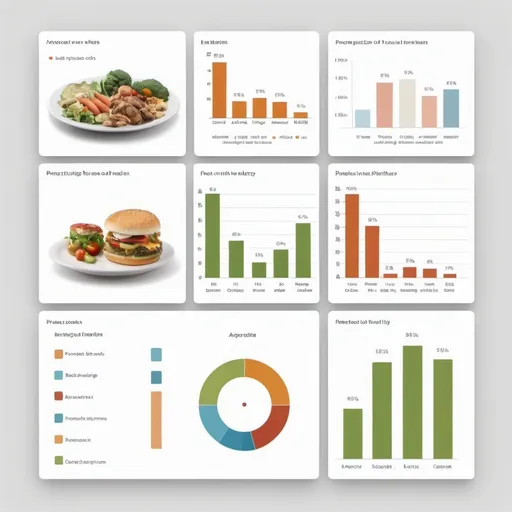 Prompt: Create a landscape image that shows the analysis of the eating patterns of four people in a family. Focus on simplicity rather than adding too much detail (e.g., bar charts, percentage of goals met, avatar of the users). Use a plain white background.