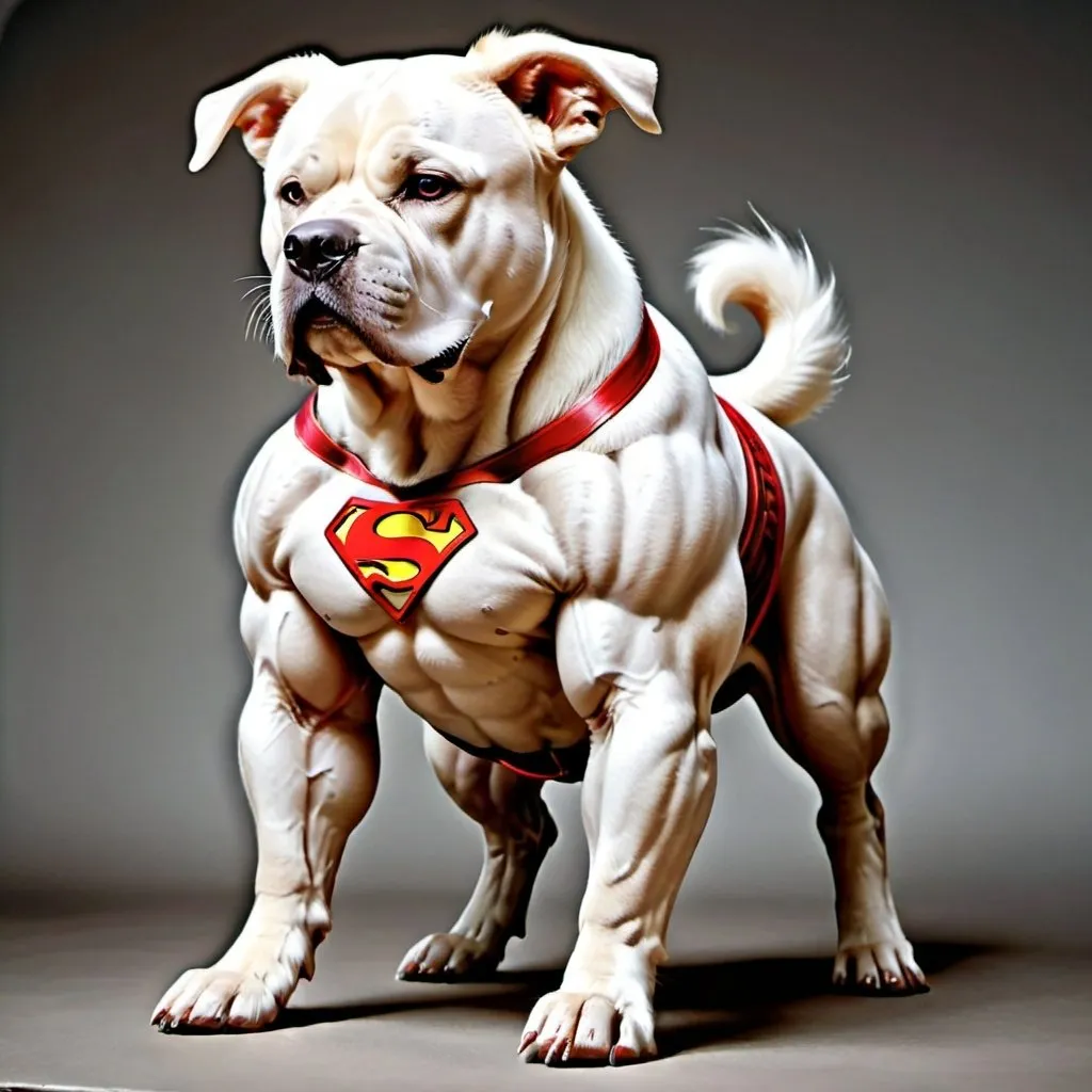 Prompt: White muscular super dog