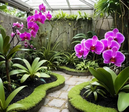 Prompt: A garden with orchids