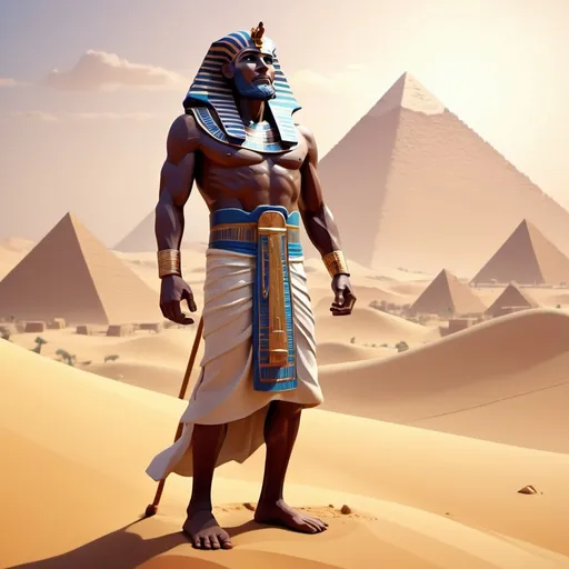 Prompt: Moses in Egypt, training with his mentor , low poly animation style. 