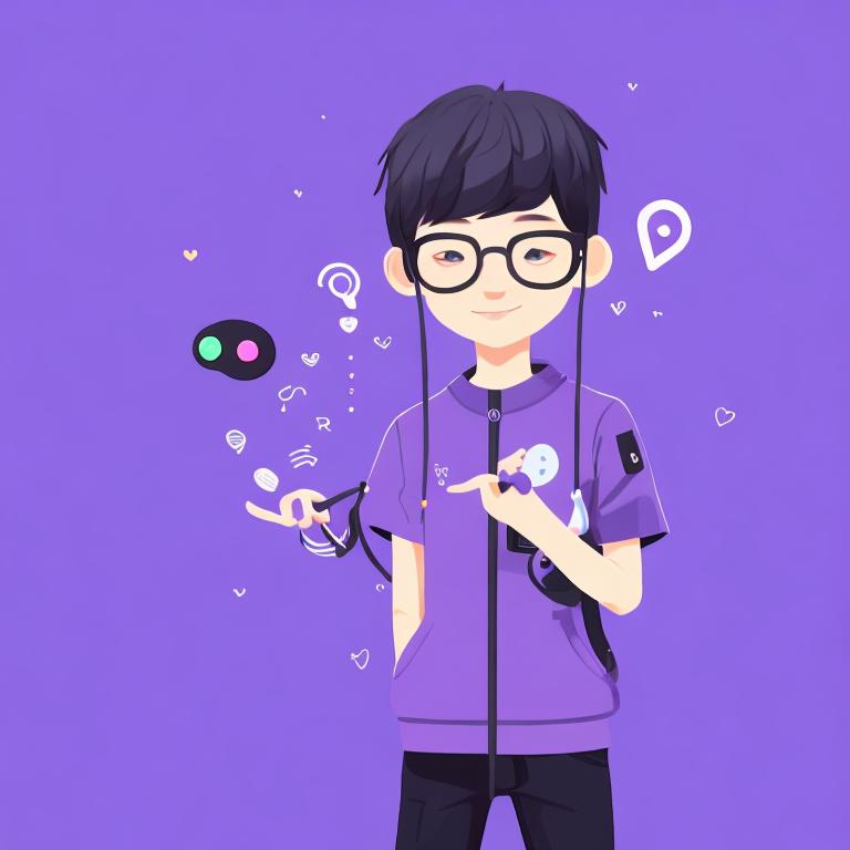 Prompt: <mymodel> a graphist boy with hearphone, flat illustration, purple background