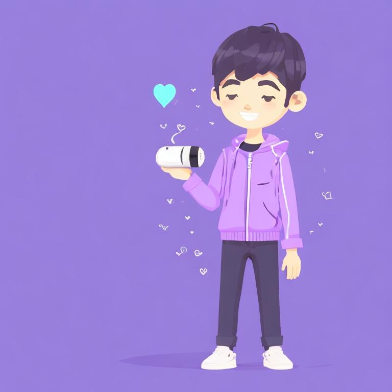 Prompt: <mymodel> a graphist boy with hearphone, flat illustration, purple background