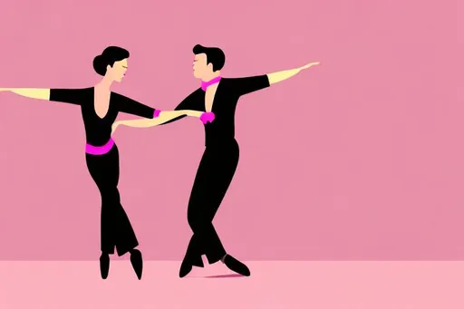 Prompt: <mymodel> two tango dancers, flat illustration, pink background