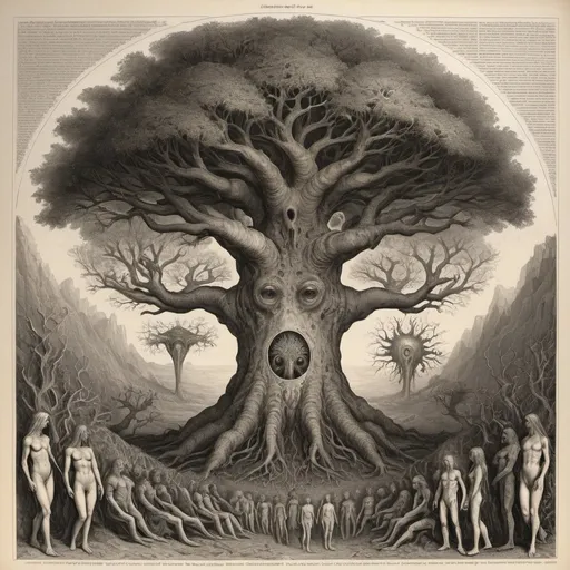 Prompt: Evolutions of lifeforms with a singularity in the middle
I'm the style of Gustav dore
With all the lifeforms in the tree of life existing evolving and dieing out over billions of years aliens included