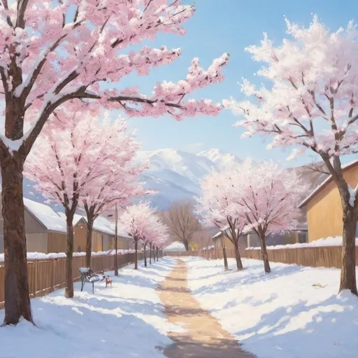 Prompt:  a spring day with snow