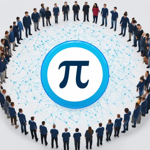 Prompt: Pi network logo with many humans circling around the logo