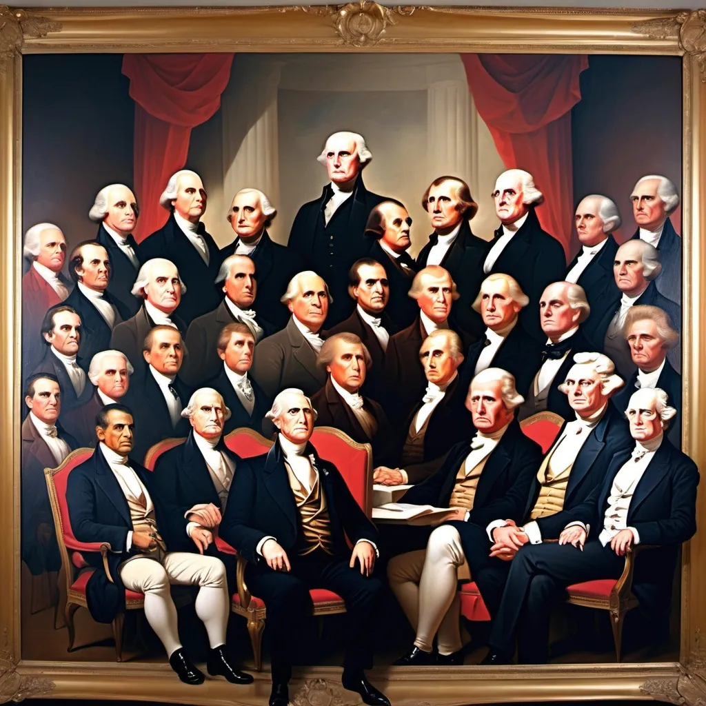 Prompt: make a painting with every president in us history all in one picture