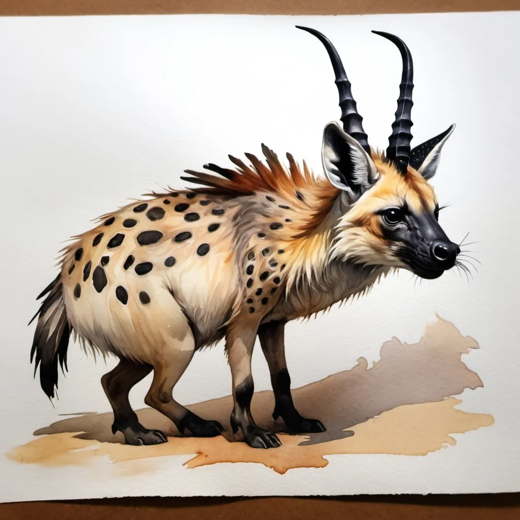 Prompt: wolpertinger (hybrid) from gazelle and hyena; watercolor