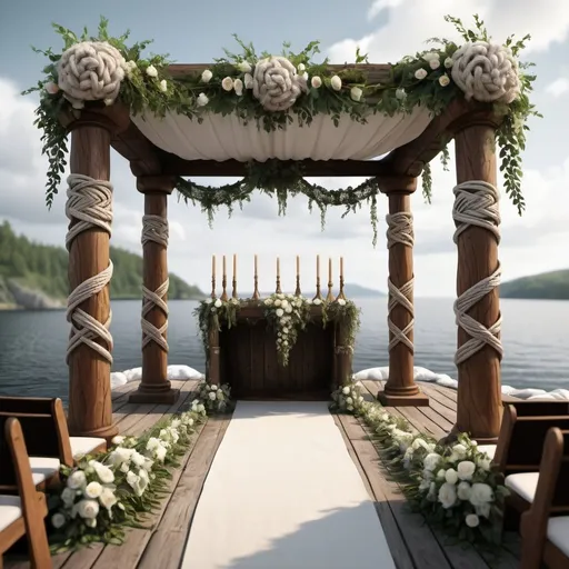 Prompt:  neo-romanticism,
Photorealistic depiction of a viking Norse wedding, knot tying ceremony high quality, realistic, flower-draped altar, traditional, photorealistic, intricate details, natural lighting, elegant, magical atmosphere