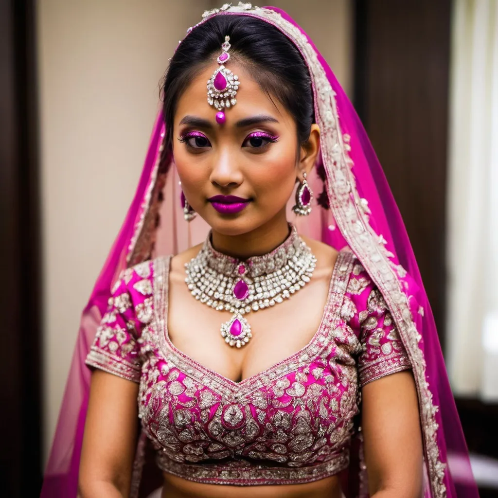 Prompt: An asian bride in magenta choli