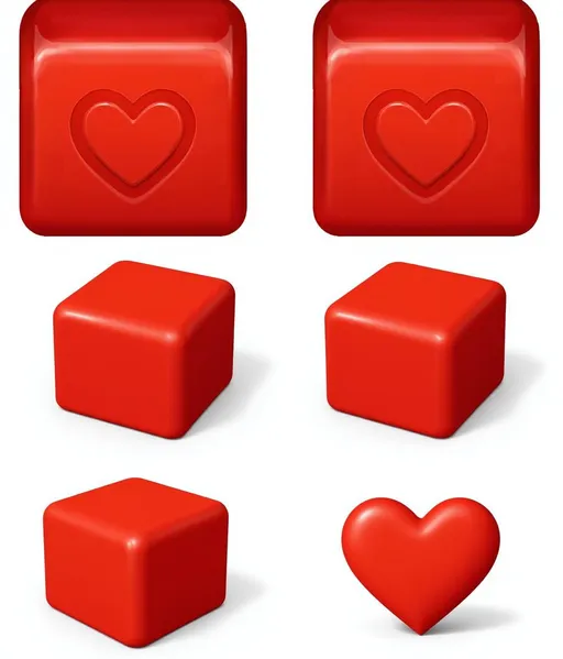 Prompt: The original image is produced similarly to the original by neatly finishing the colors. It features a Tunblast-type block image, a red block, a red protruding three-dimensional block, a block with a thick top, and a heart intaglio. Game blocks, 3D casual