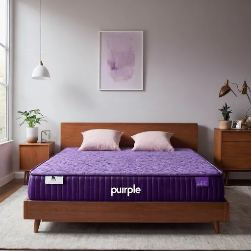 Prompt: A Purple mattress in a bedroom 