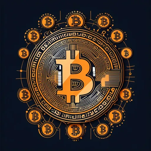 Prompt: Create a unique creatie design of bitcoin and blockchain technology dominating finance directly which will be printbale on a T shirt, based on preference of Bitcoin lovers