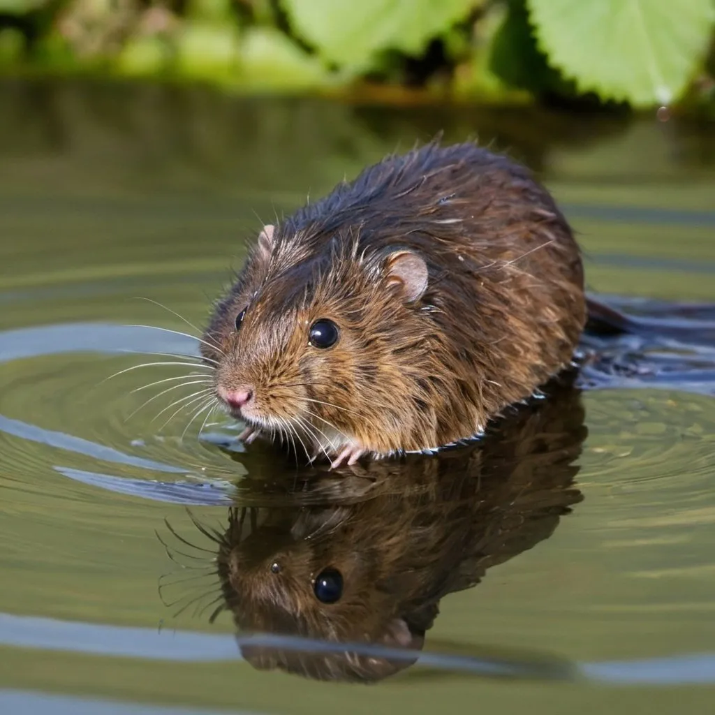 Prompt: a water vole swimming in an English river