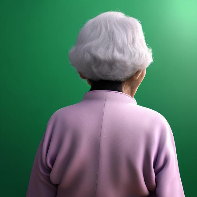 Prompt: a back of korean elderly grandmother and she is poor with chromakey background