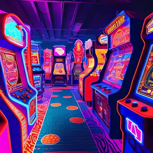 Prompt: retrofuture abstract lounging arcade