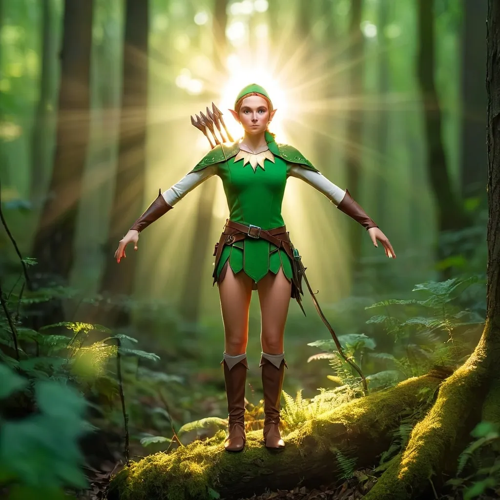 Prompt: Elf ranger in a mystical forest around sunlight