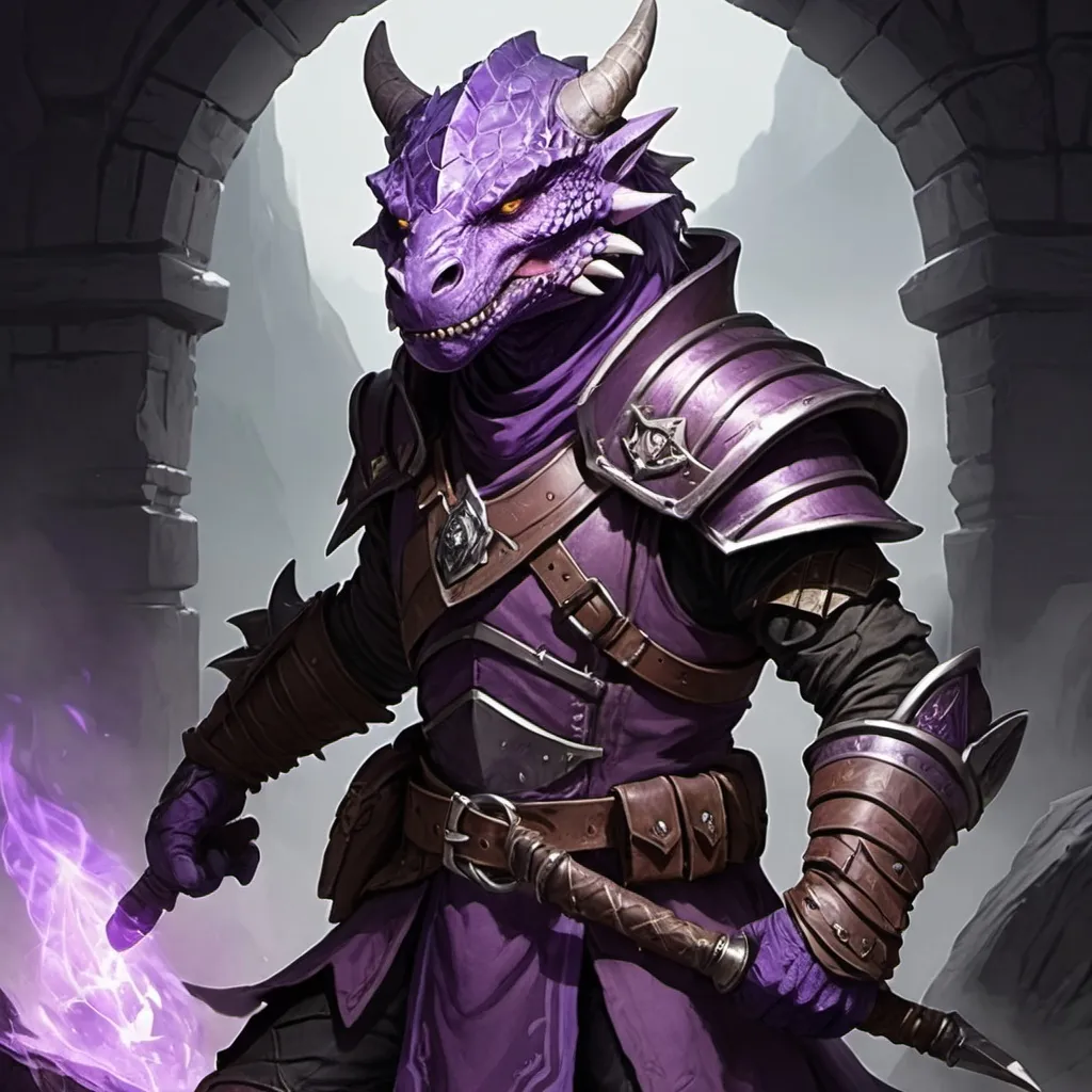 Prompt: Amethyst dragonborn rogue