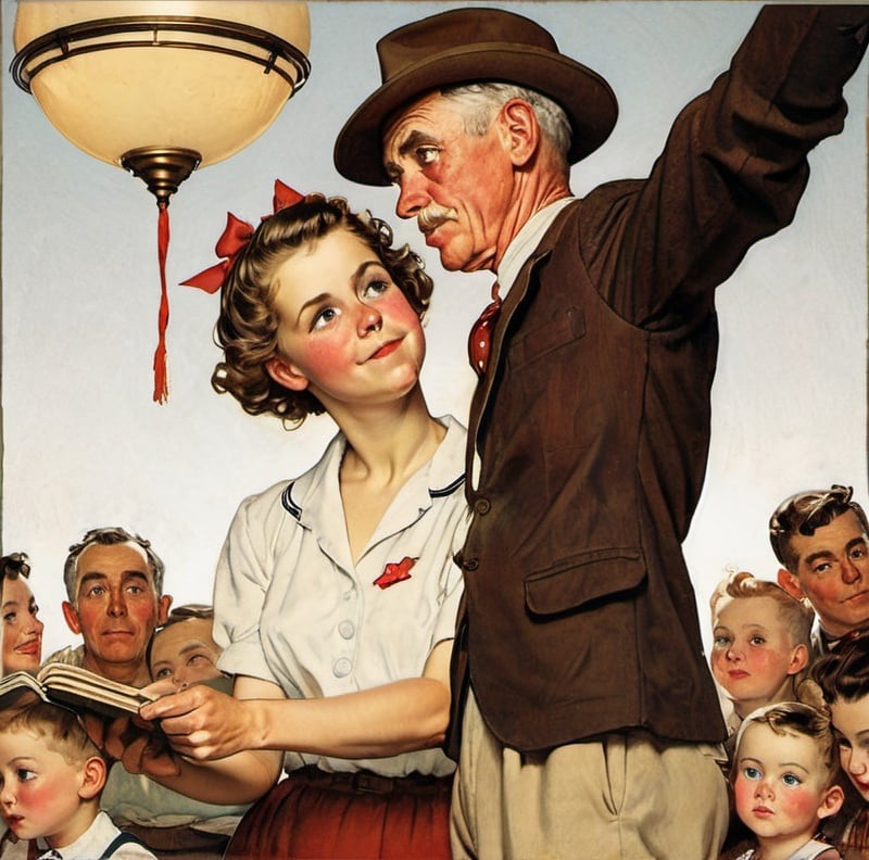 Prompt: As painted by Norman Rockwell, vintage, illustration
