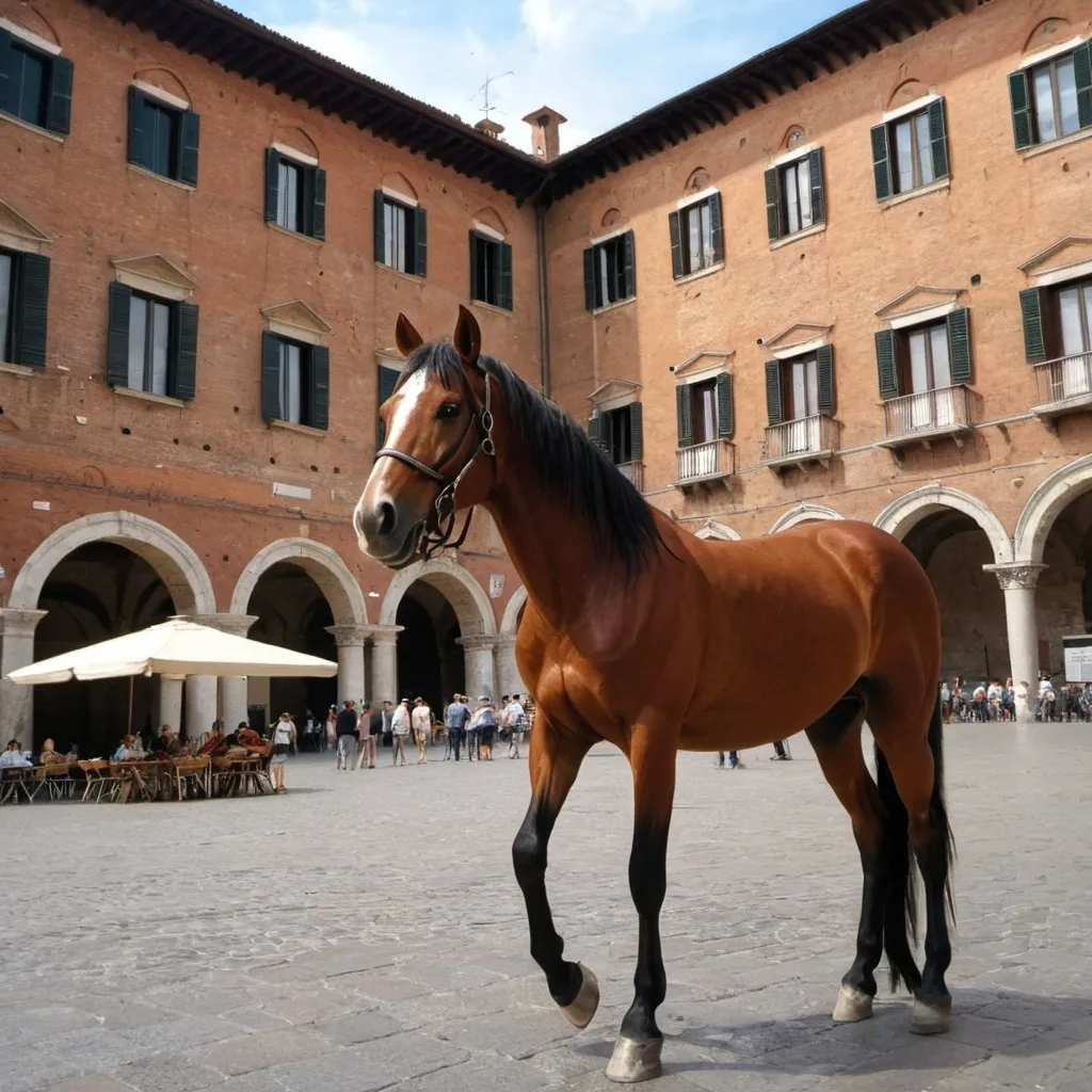 Prompt: image of a horse in piazza del campo

