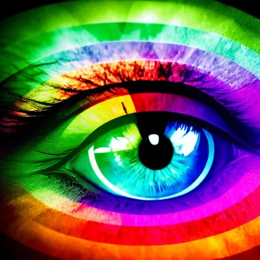 Prompt: prisms of light bursing into a full spectrum human eye