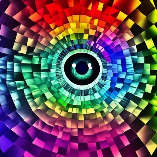 Prompt: white prism of light transitted to become a beautiful human eye with all the colors of the spectrum
