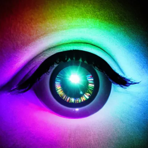 Prompt: prisms from white light to full spectum and human eye