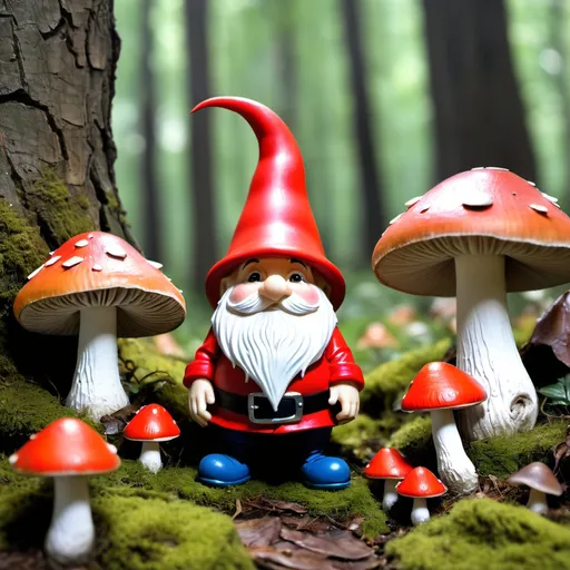 Prompt: gnome in a mushroom forest