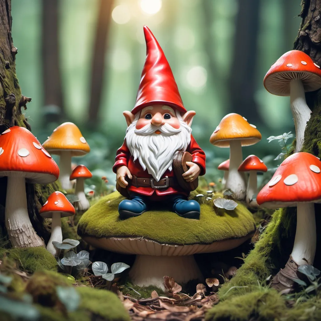 Prompt: gnome in a mushroom forest