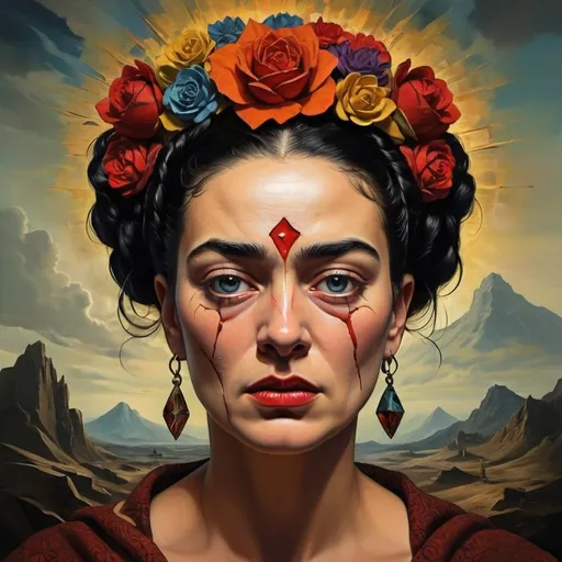 Prompt: Vivid emotional turmoil, shattered trust, deep introspection, inner struggles depicted, haunting past, scars as reminders, vulnerability, internal conflict, poetic inspiration, dark and light contrast, symbolic imagery, abstract representation, digital art, intricate details, intense color palette, dramatic lighting, shadows and highlights, by Salvador Dali and Frida Kahlo, Artstation.